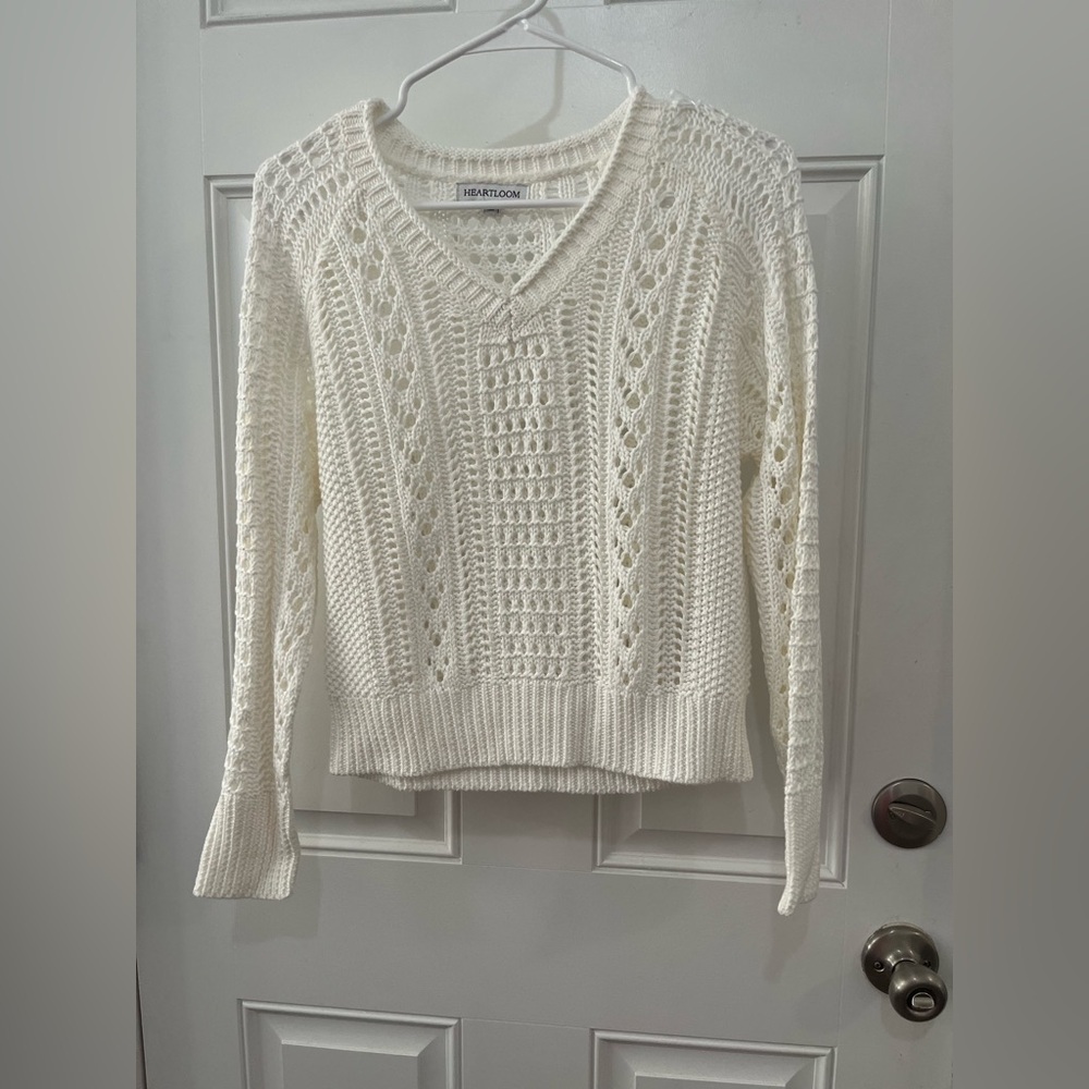 Heartloom Women's V-neck Cable knit Pullover Sweater Cardigan in White Cream SM